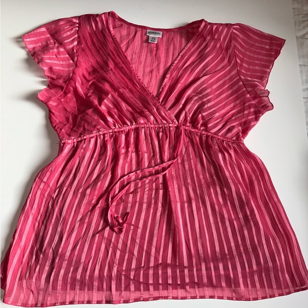 Motherhood Maternity Blouse XL Pink Sheer Overlay w/ Tank Top Flowy Waist